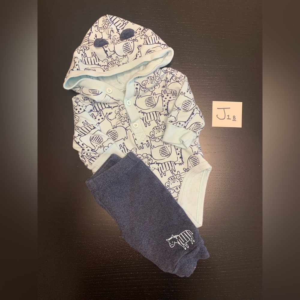 Little Me 0-3m Baby Blue Animal Print Outfit